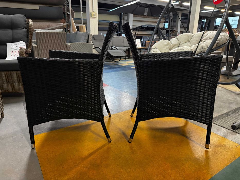 OUTLET! Komplet Krzeseł Ogrodowych Z Technorattanu Czarne Krzesła