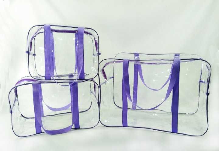 Набір з 3 прозорих сумок в пологовий  EcoNova Light різні кольори