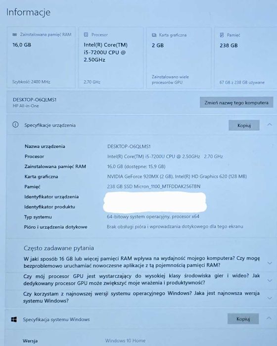 Komputer All in one HP model 22-B378nw