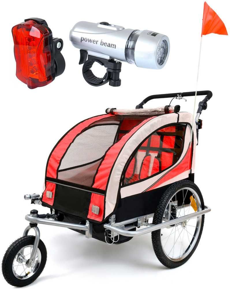 Przyczepka Rowerowa + Amortyzator 3w1+OŚWIETLENIE LED 2-osobowa+JOGGER