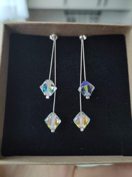 Srebrne kolczyki, długie, wiszące, srebro, biżuteria