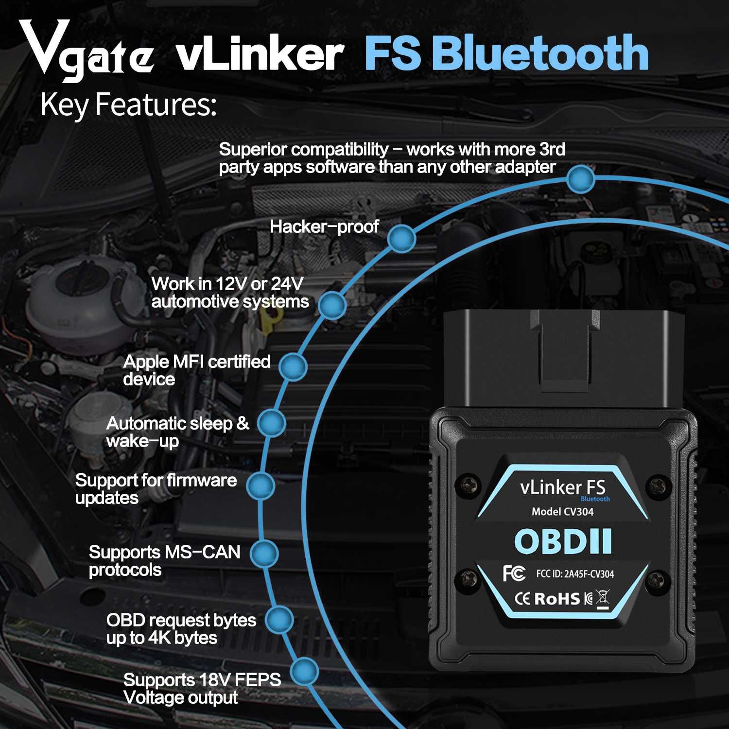 Tester OBD Vgate vLinker FS Android/IOS MFI Ford FORScan MS CAN