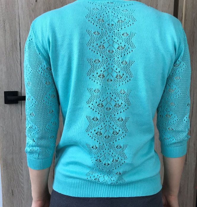 Sweter cienki z koronką turkusowy rozmiar S