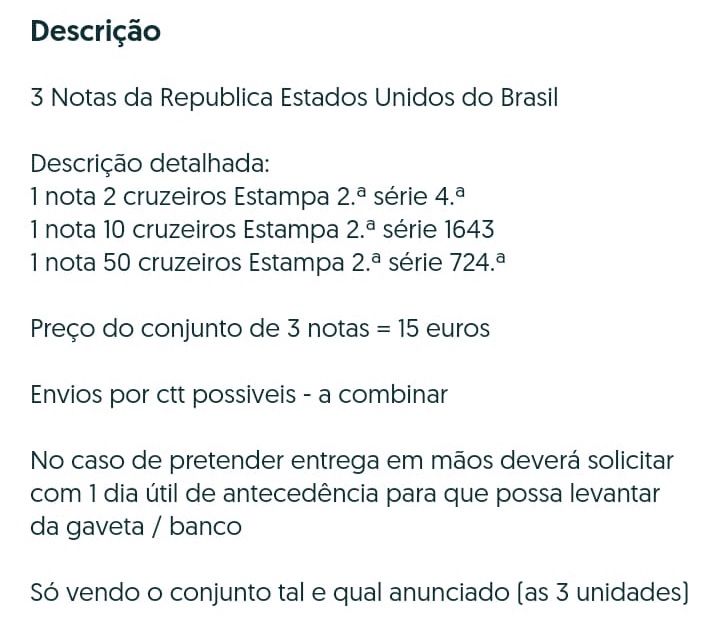 3 notas / nota cruzeiros republica estados unidos brasil