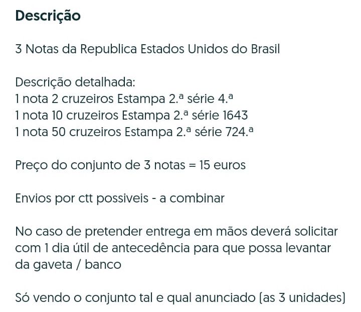 3 notas / nota cruzeiros republica estados unidos brasil