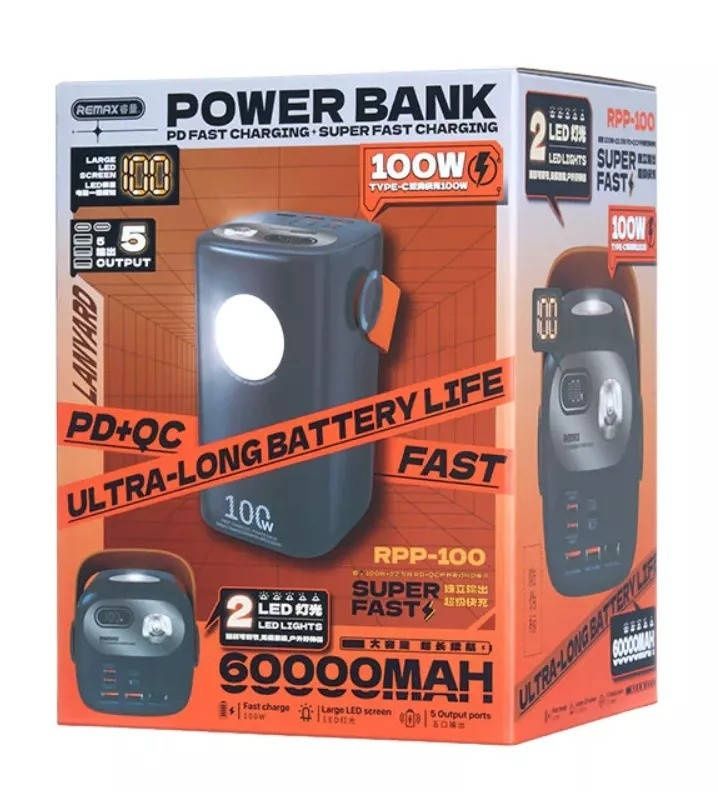 Потужний Powerbank для заряджання ноутбука 100w 60000 mAh Remax