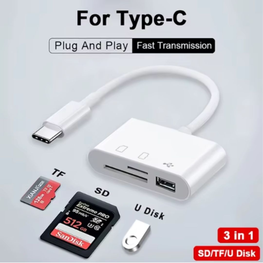 Адаптер 3в1: USB 3.0, SD/TF, USB-C для флешки, SD TF картридер Type-c