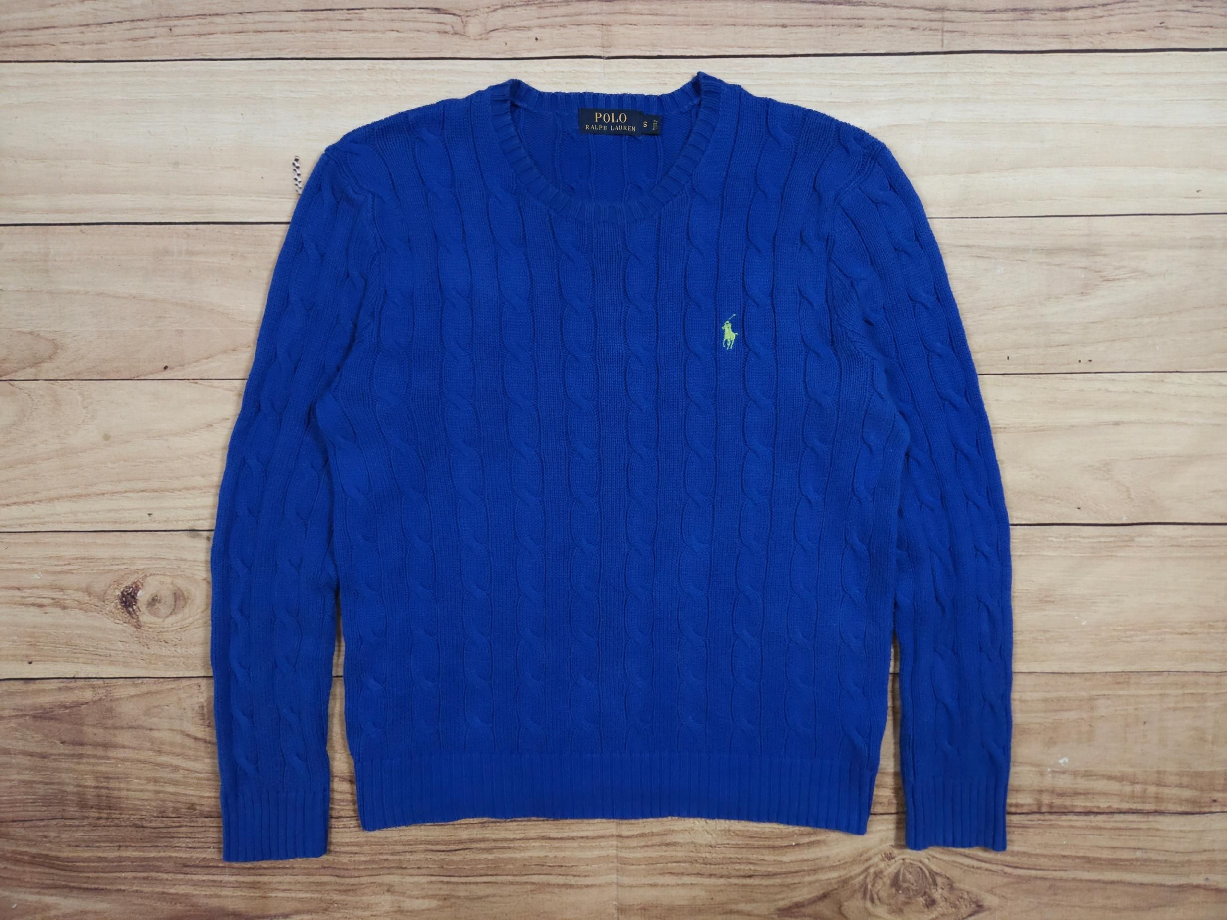 POLO RALPH LAUREN Sweter Warkocz Niebieski Logowany r. S