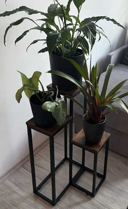 Kwietnik Metalowy Stojący 3 Półki Loft Rustykalny Dąb 67cm