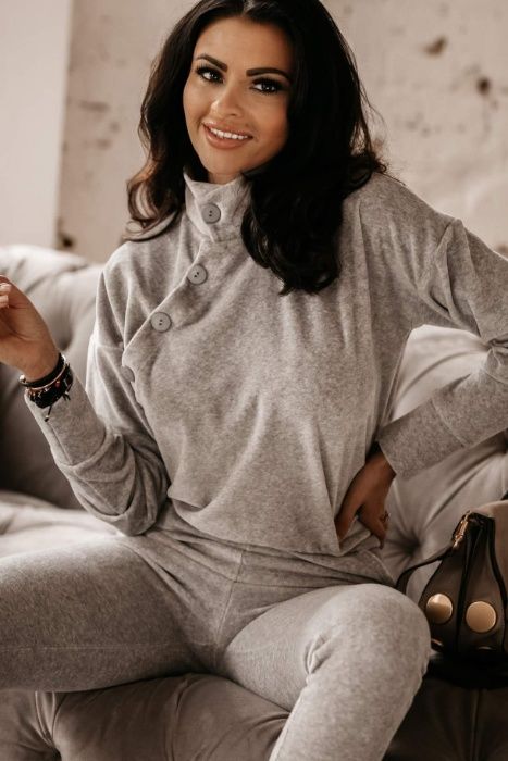 Komplet szary bluza+spodnie o'la voga dres 34/36 XS/S Nowy welurowy