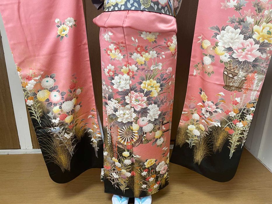 Japońskie kimono furisode + pas obi + sznur obijime + obiage