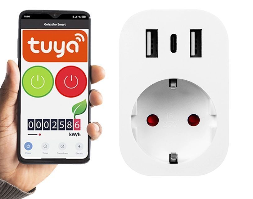 Inteligentne gniazdko sterowane WiFi TUYA USB + 2x USB-C 72-077#