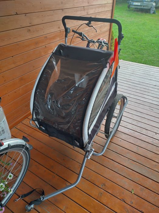 Przyczepka rowerowa 2-osobowa / wózek - kolor czarno-biały