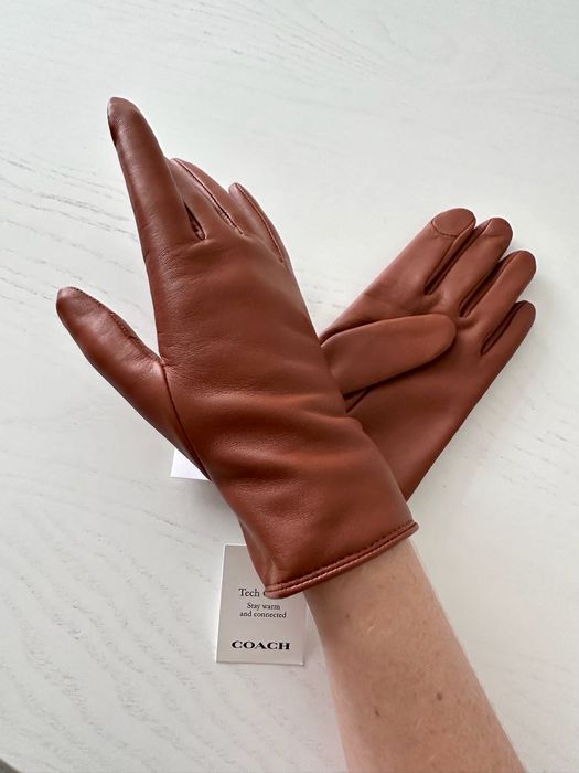 COACH Sculpted Gloves 6.5 жіночі рукавички женские кожаные перчатки