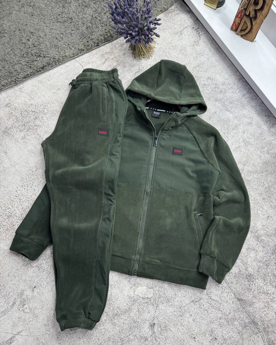 Теплий флісовий костюм Hugo Boss з капюшоном в смарагдовому кольорі