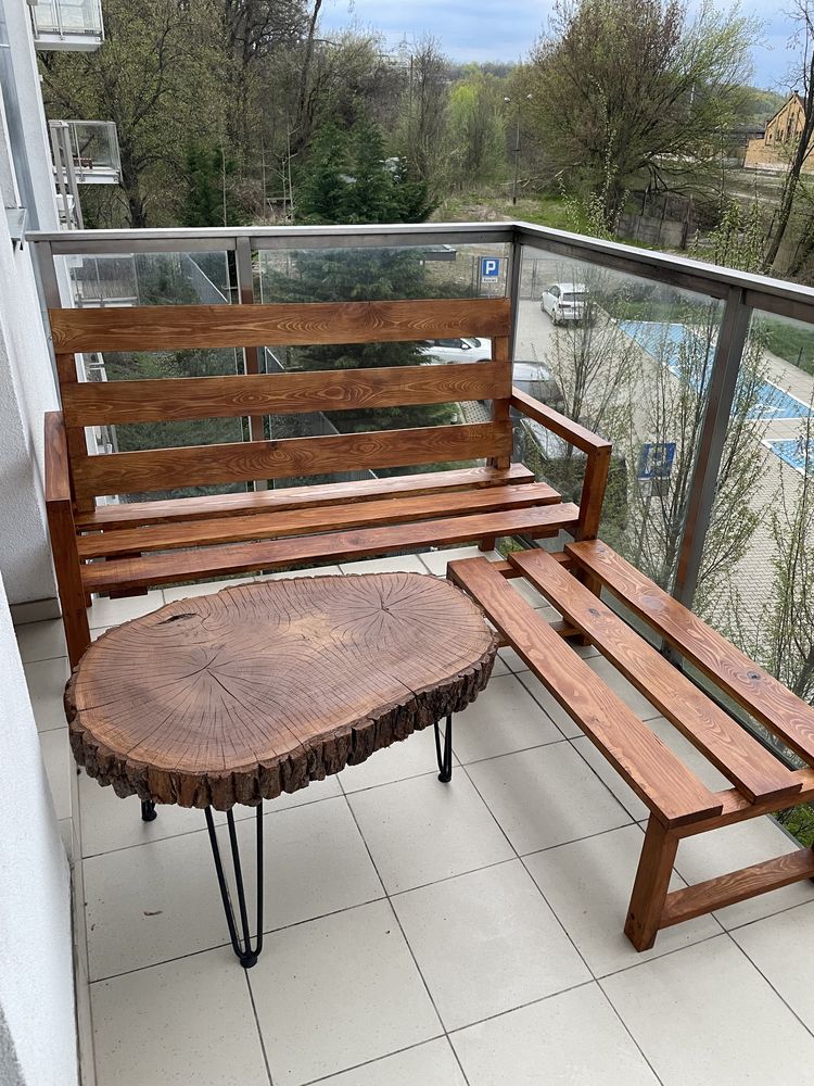 Stolik ogrodowy balkonowy Loft dębowy stół ława industrial