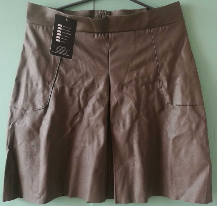 Spódnica skórzana khaki zielona Nowa z metką