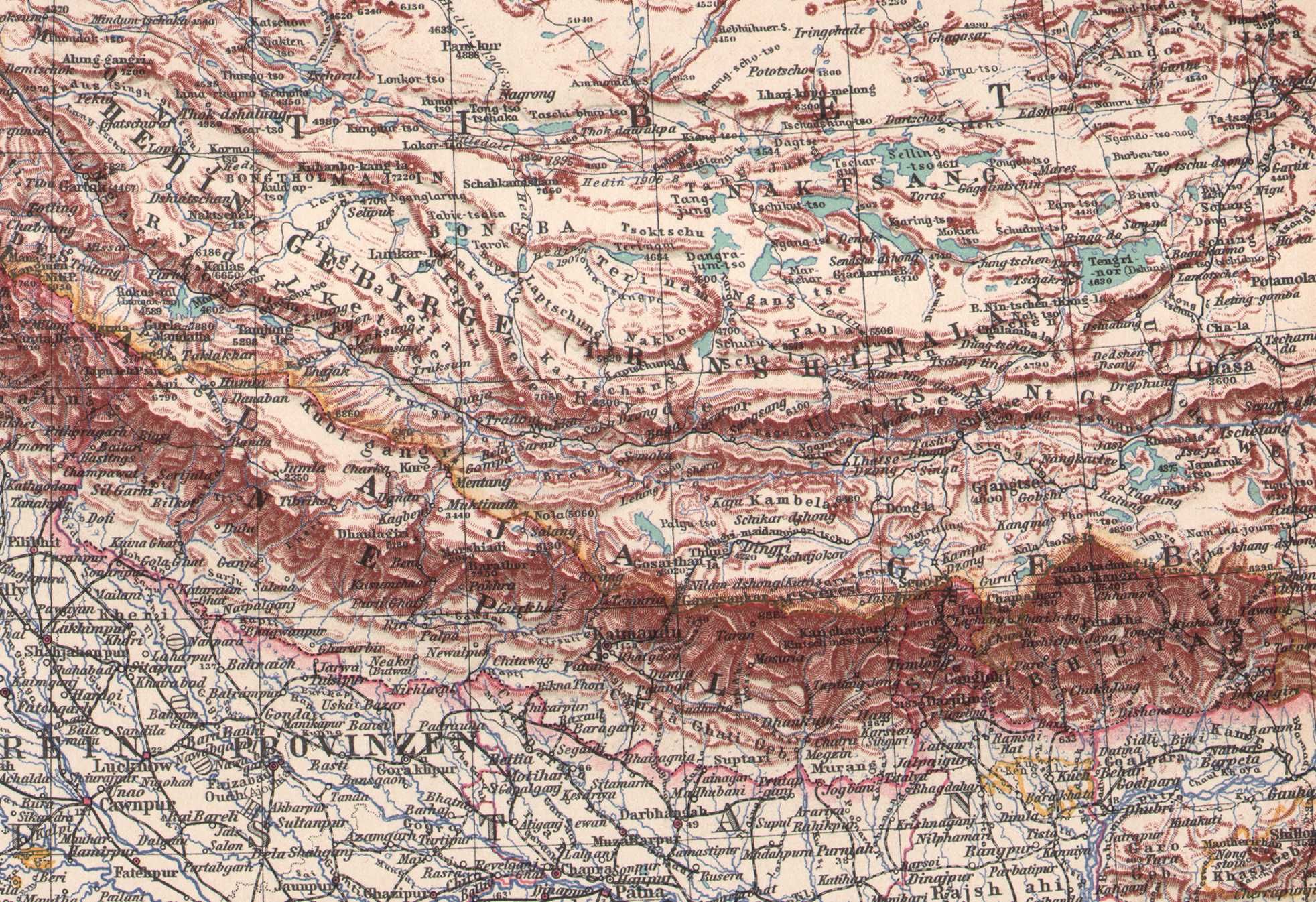 Indie Cejlon Nepal Himalaje. Mapa miedzioryt 1931 r. Autentyk