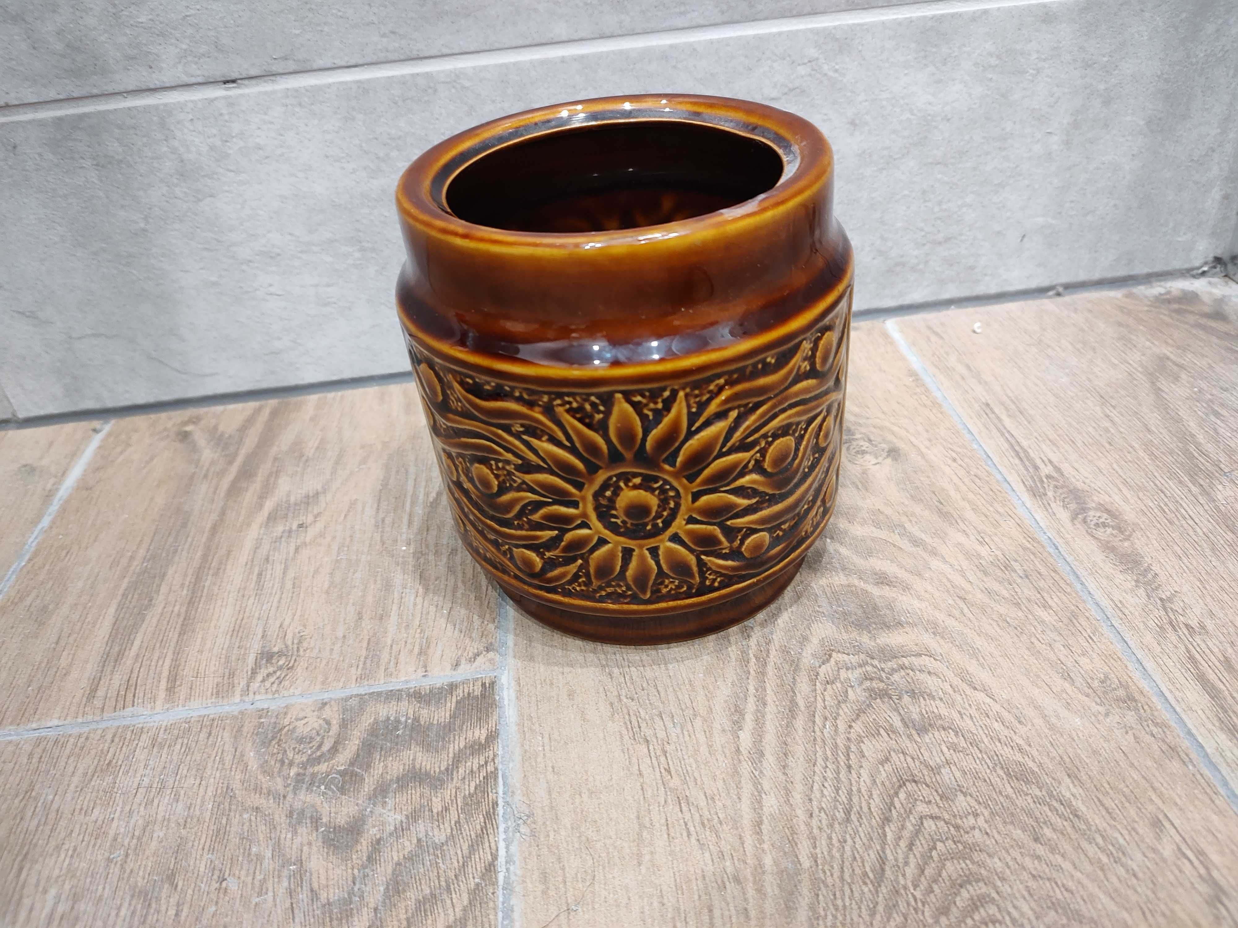 Starodawny Wazon pojemnik brązowy porcelit made in Poland rzeczy prl