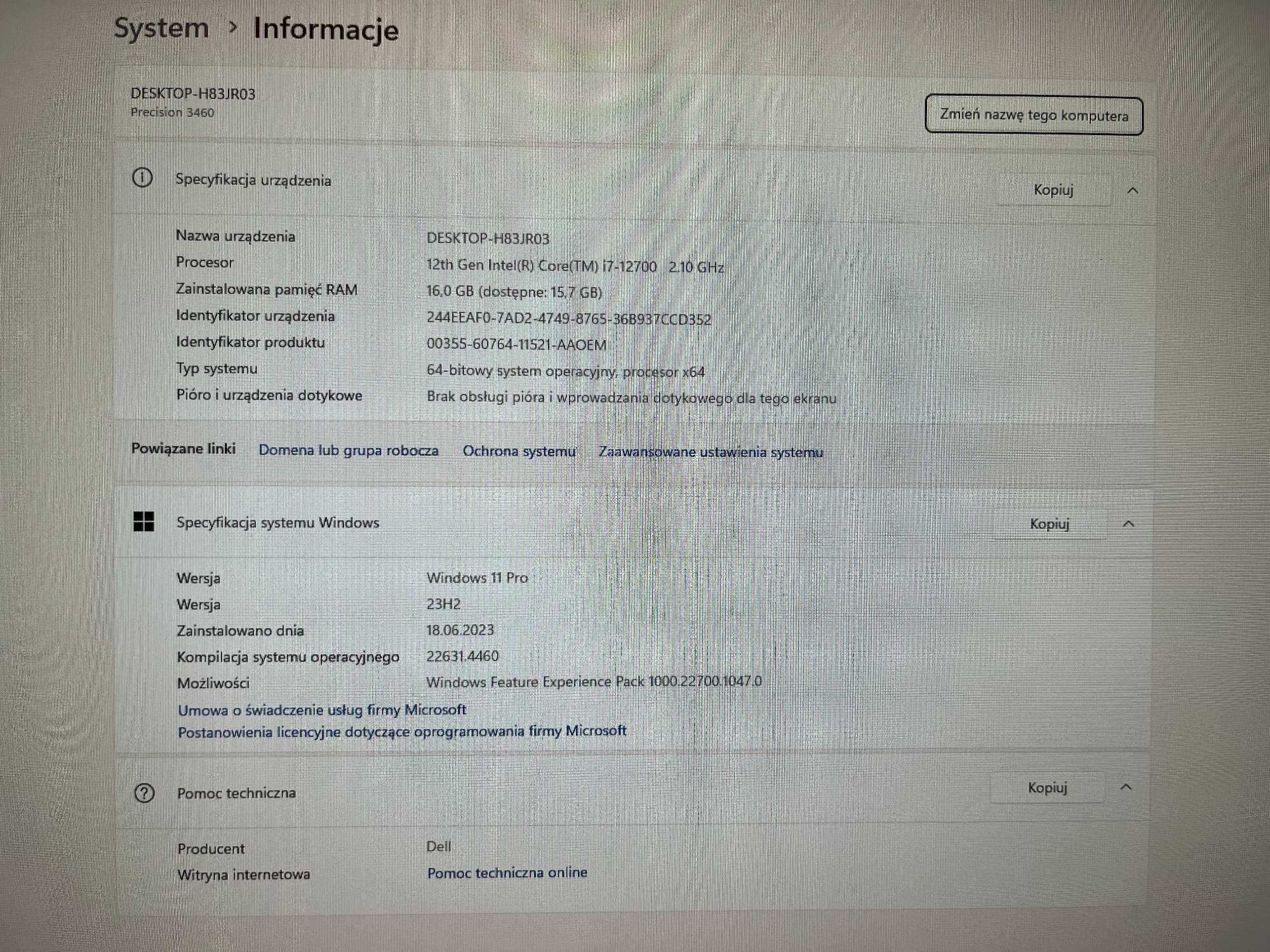 Precision 3460, NVIDIA T1000, obsługa wielu monitorów