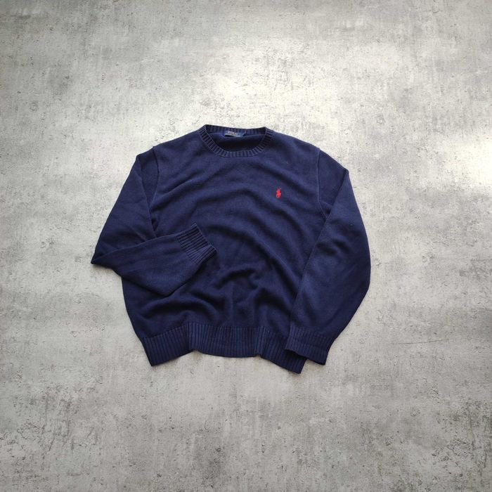 MĘSKI PREMIUM Elegancki Granatowy Sweter Haft Logo Konik Ralph Lauren