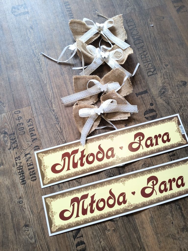 Dekoracja do auta ślubnego klamki i tablice