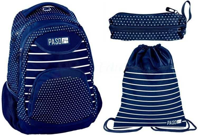 PLECAK worek piórnik KROPKI PASO granatowy NOWY zestaw