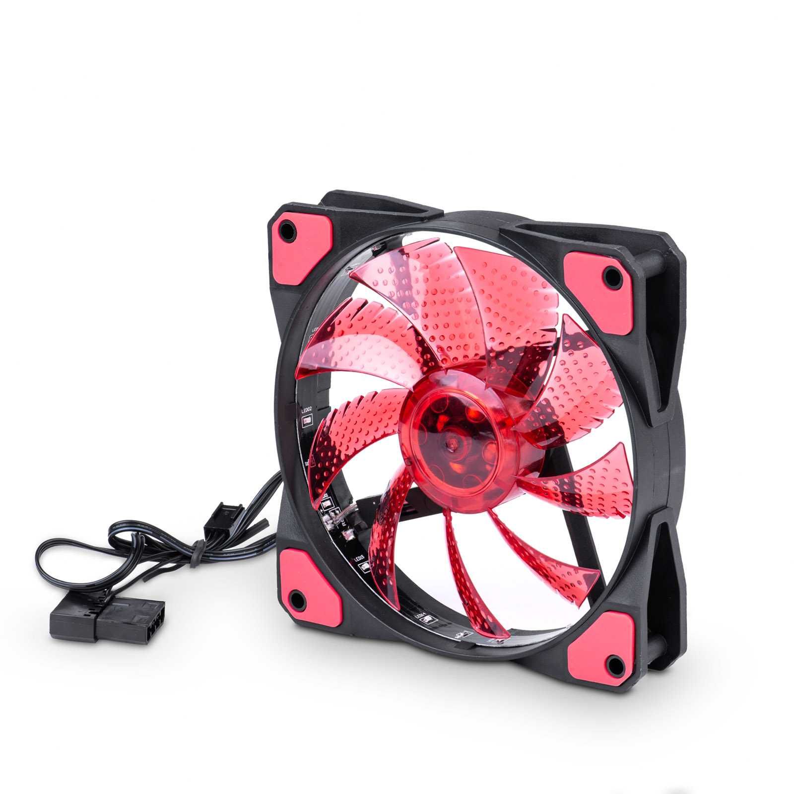 Wentylator Akyga AW-12C-BR 12cm 15LED czerwony Red Molex + 3-pin NOWY