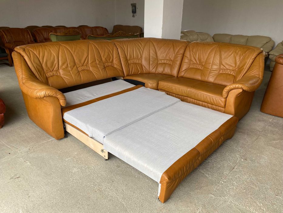 Шкіряний кутовий розкладний диван з натуральноі шкіри