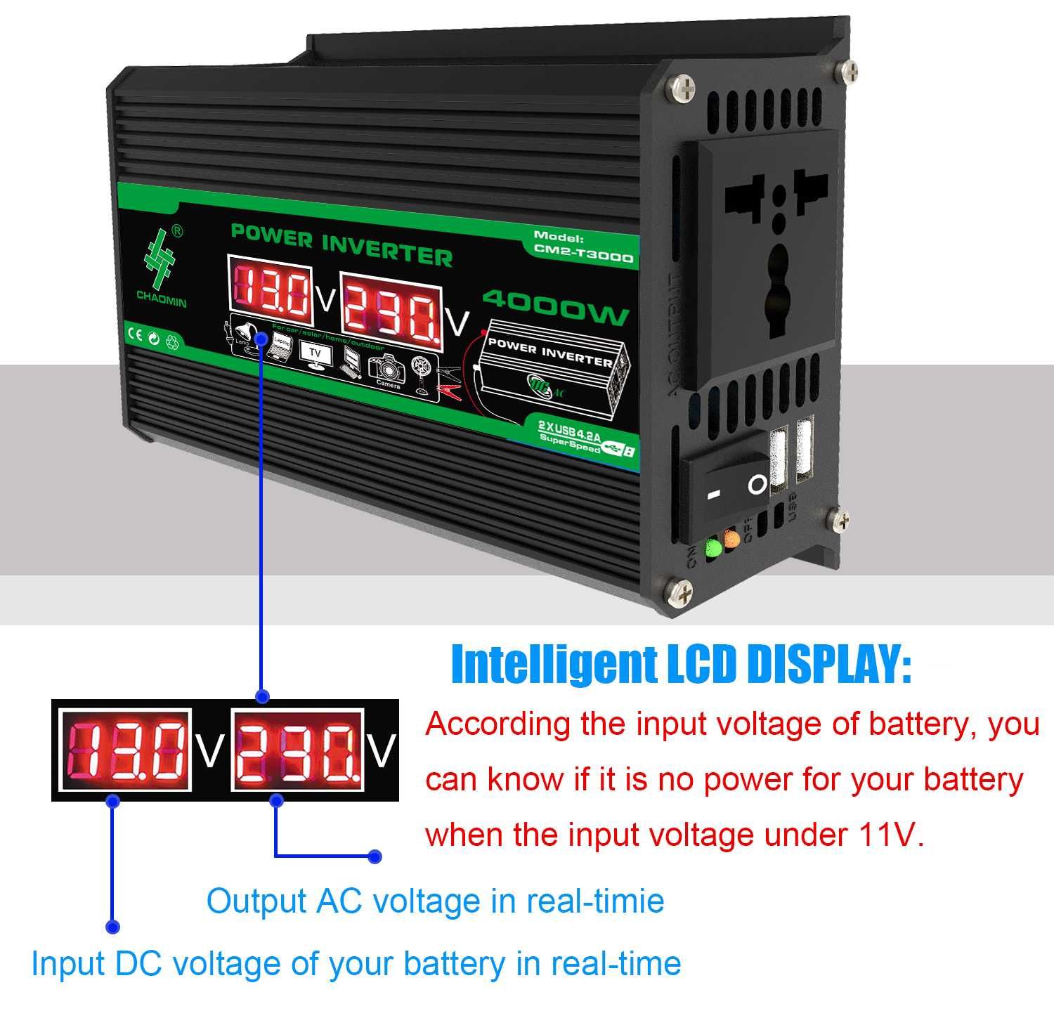 4000w dc 12v para ac 110v 220v  usb
display lcd
