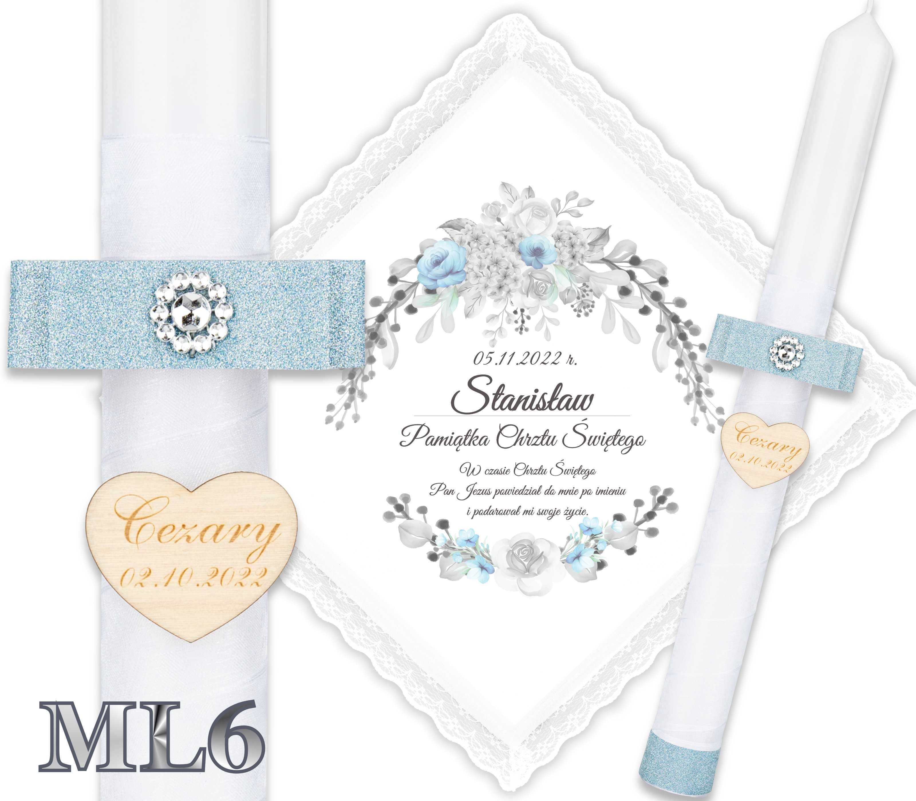 Szatka i Świeca do chrztu gromnica Glamour Chrzest Ametyst ML