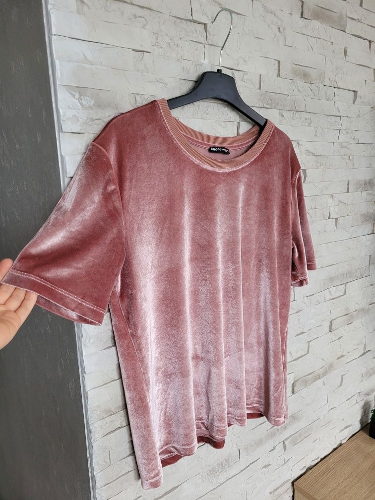 Nowa różowa  welurowa bluzka miękka połyskowa Cropp L/XL