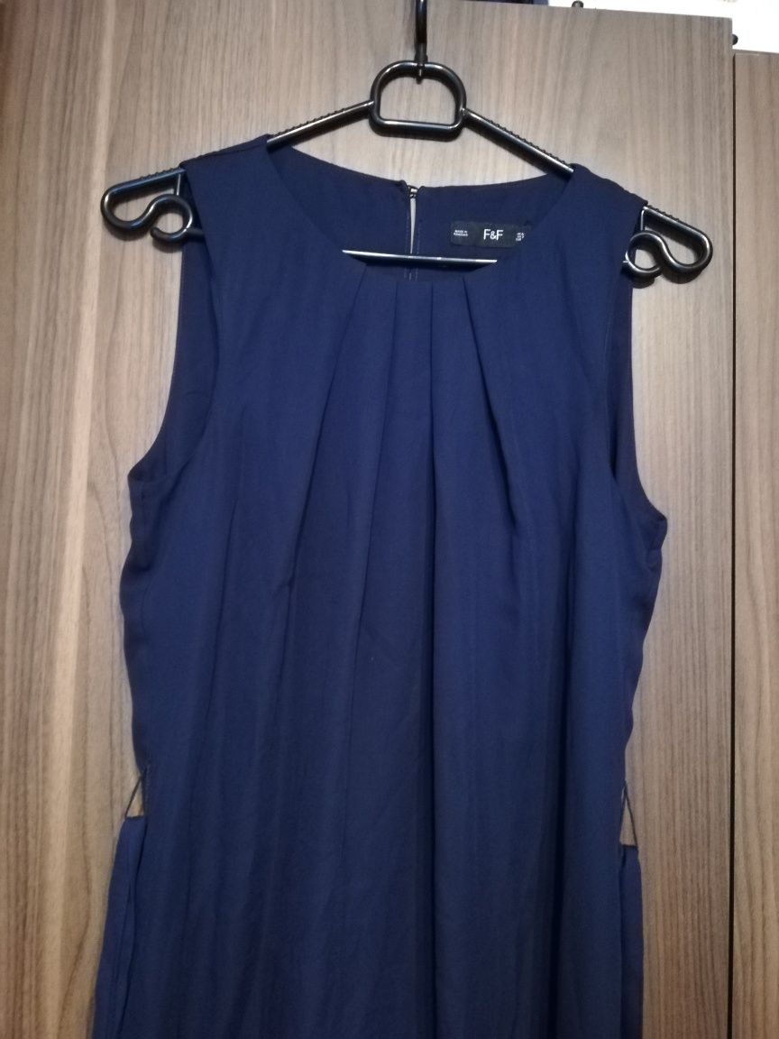 Granatowa zwiewna sukienka na lato elegancka r. 34/XS
