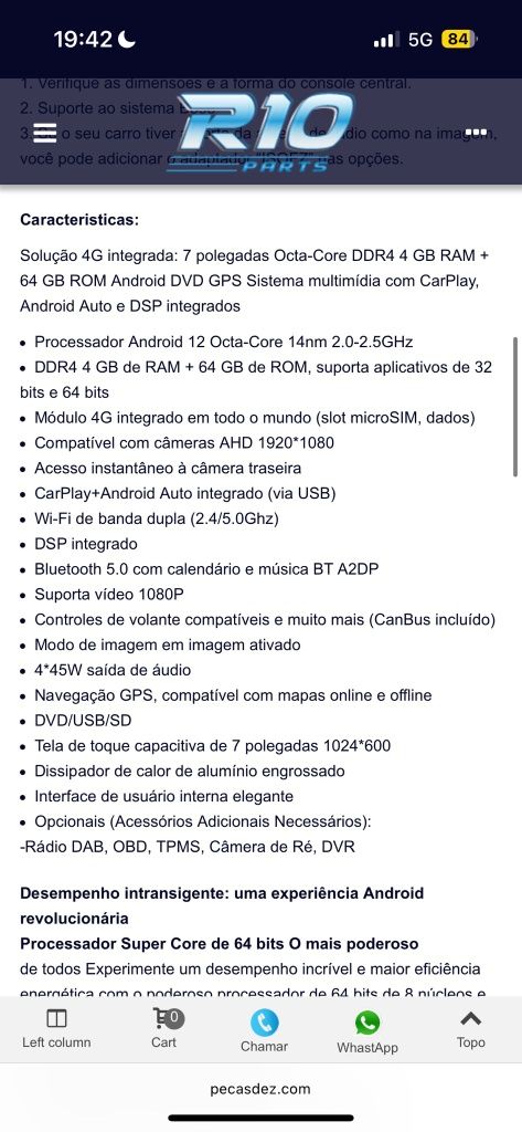 Rádio Maos Livres + Câmara p/ estacionamento