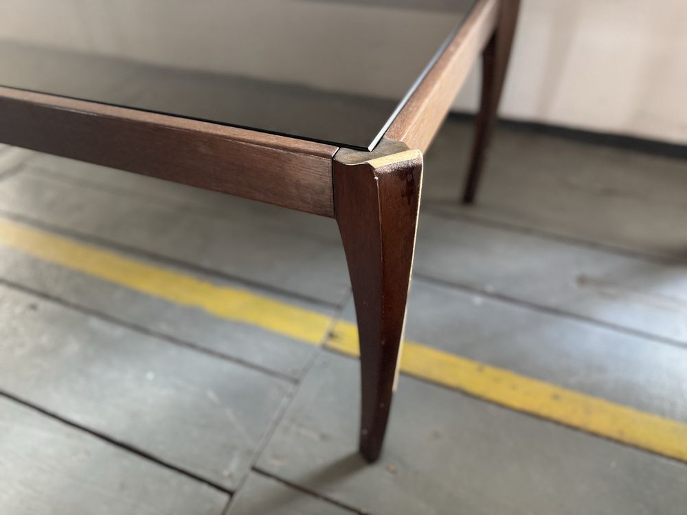 Tekowy duzy stolik kawowy ze szklaną szybą lata 70/80. Vintage, design