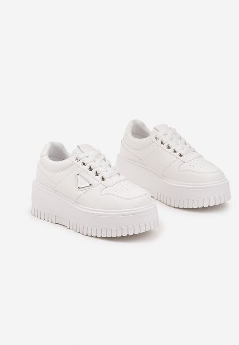 Białe Sneakersy na Platformie z Tłoczeniem R 40