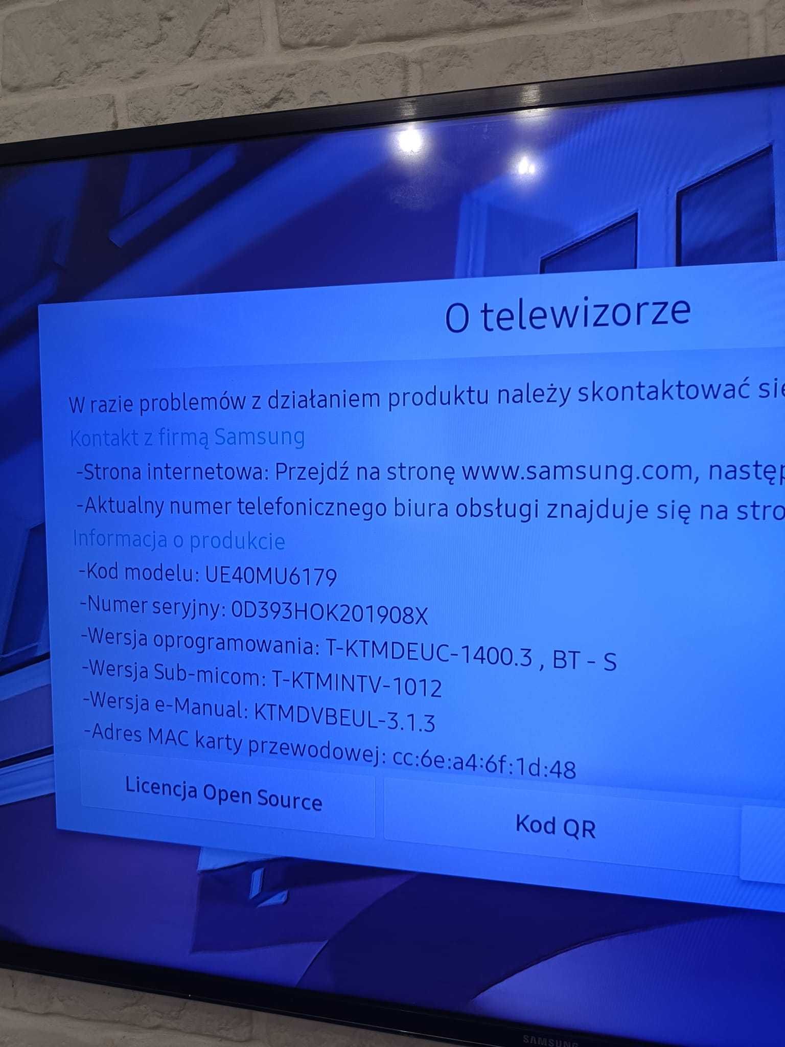 Telewizor Samsung Smart TV UE40MU6179 - SPRAWNY Z WADĄ MATRYCY