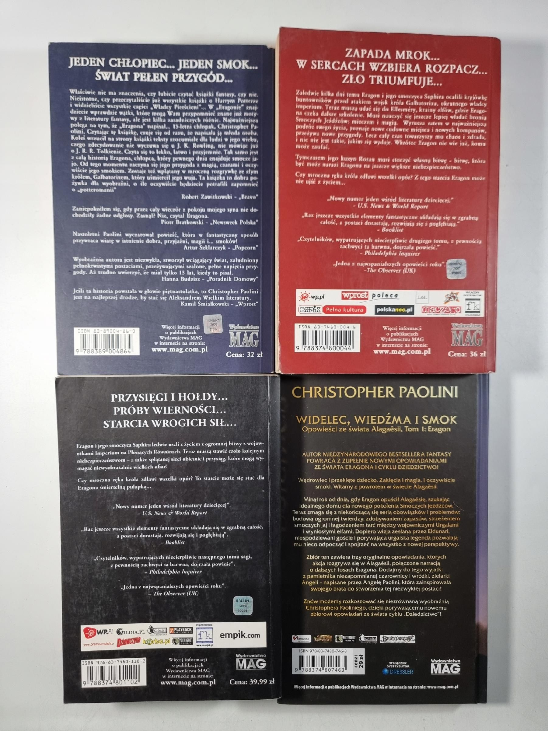 Dziedzictwo Eragon + Widelec, Wiedźma i Smok zestaw 4 książek Paolini