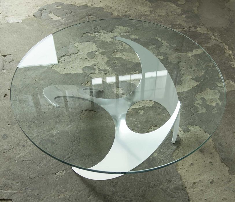 Designerski stolik kawowy szklany metalowy okrągły vintage