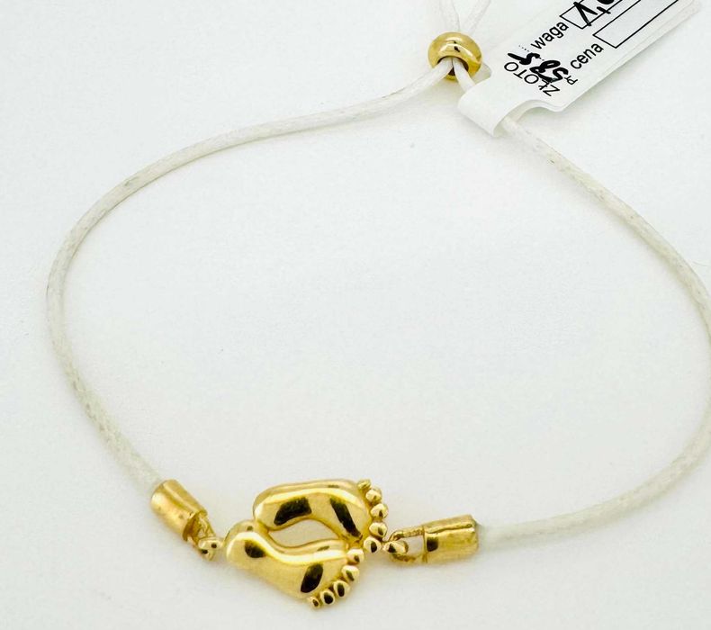 złota bransoletka na sznurku złote stópki i kulki pr 585 waga 1,67 g