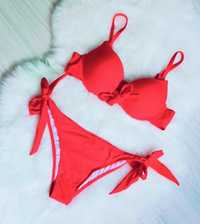 Nowy sexowny piękny strój kąpielowy bikini push up czerwony kokardy