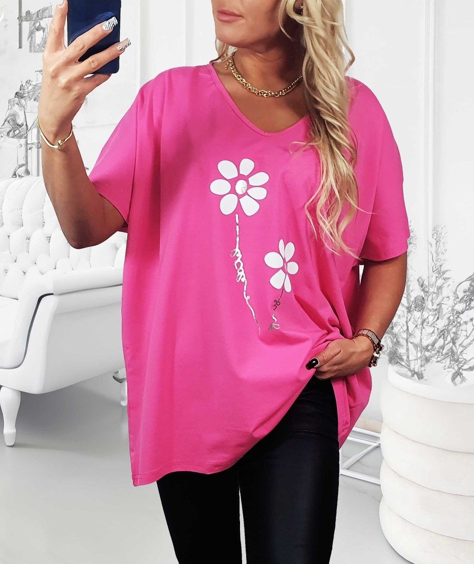 Bluzka plus size tunika t-shirt kwiaty wiele kolorów 48/50/52/54