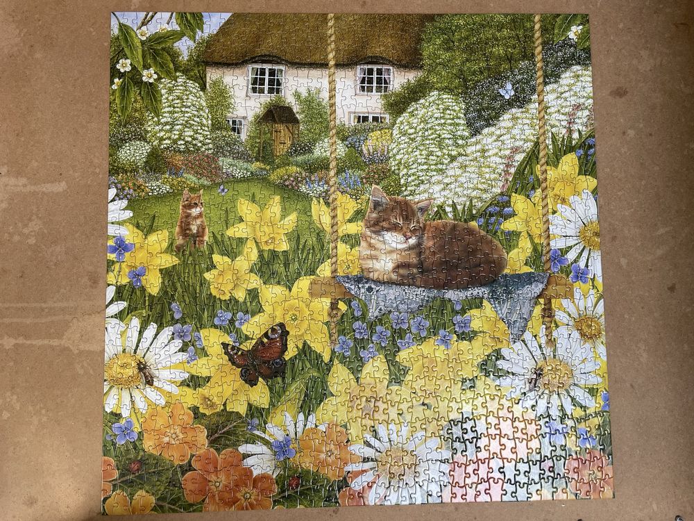 Puzzle 1000 Jigsaw Flower Garden by Anne Mortimer Ogród Kwiaty Koty