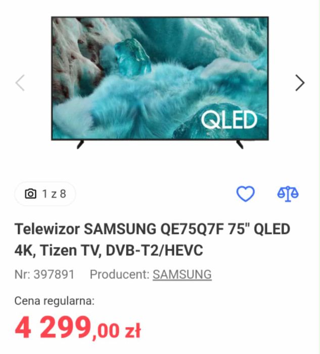 Nowy Telewizor Samsung QE75Q7F 75” QLED 4K