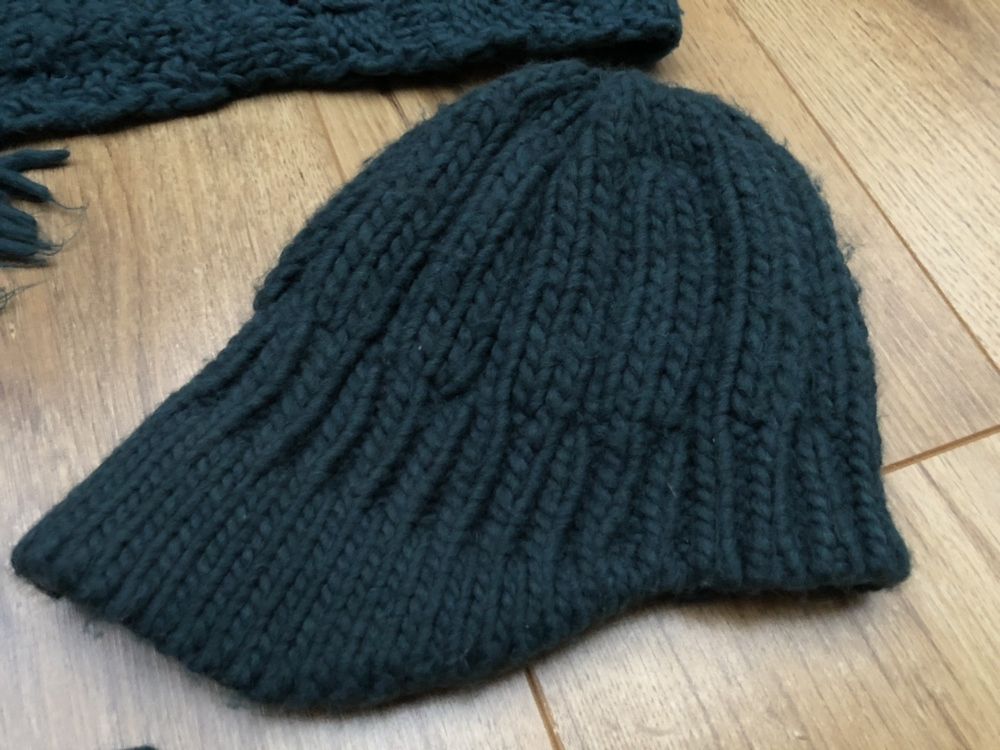 Komplet na zimę jesień czapka szalik rękawiczki skóra wełniane turkus