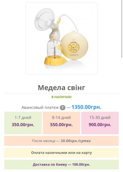 Прокат/Аренда молокоотсоса medela