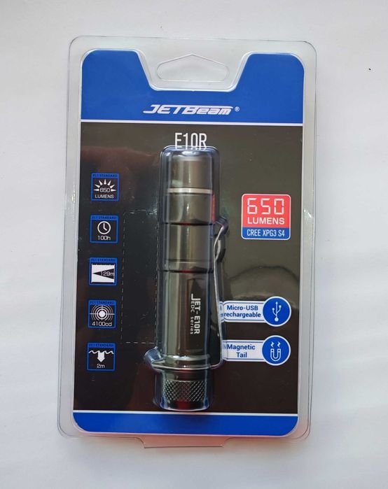 Брендовий ліхтарик JETBeam E10R Black 650 Lumens з вбудованою зарядкою