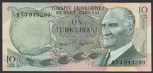 Turcja 10 lirasi 1970 / 1986 - Mustafa Kemal - stan bankowy UNC