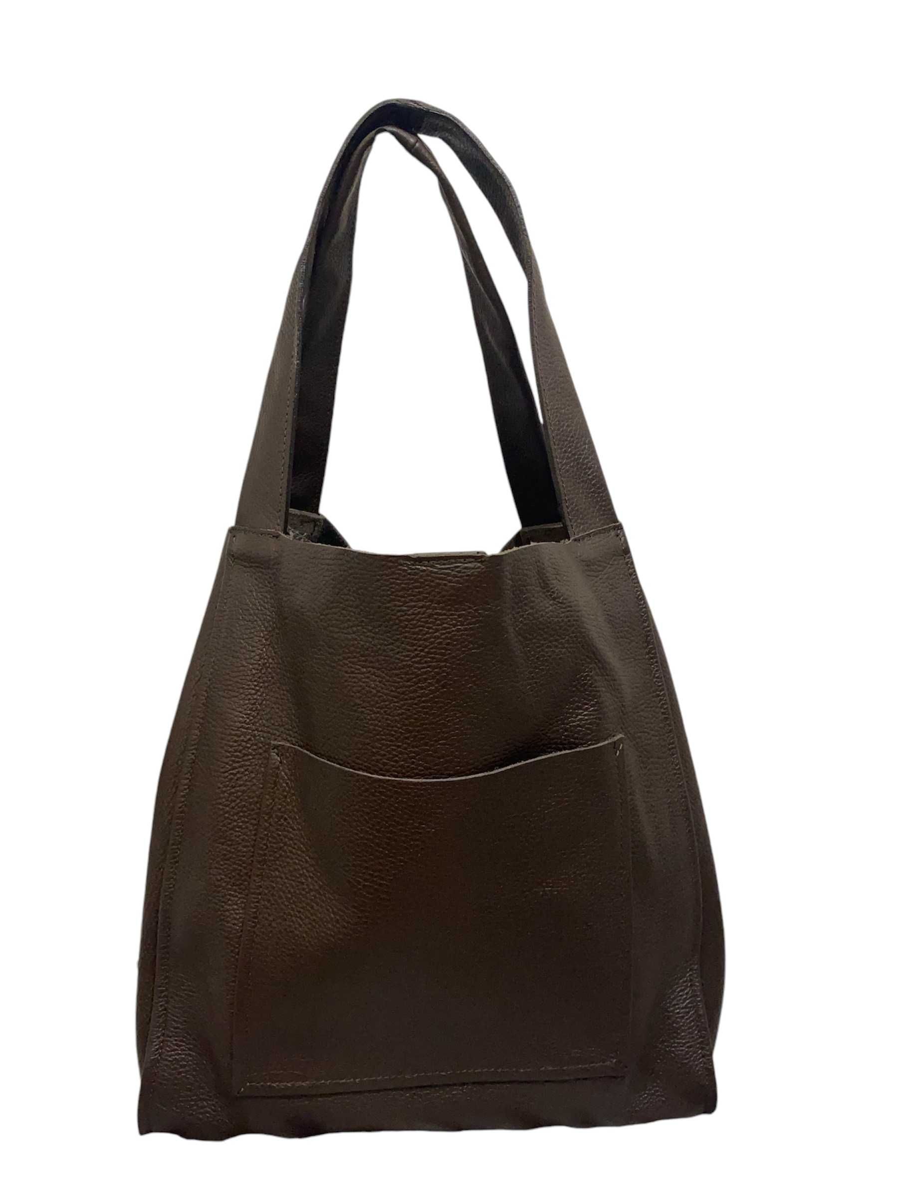Torebka włoska VERA PELLE Shopper XXL skóra naturalna BRĄZOWA