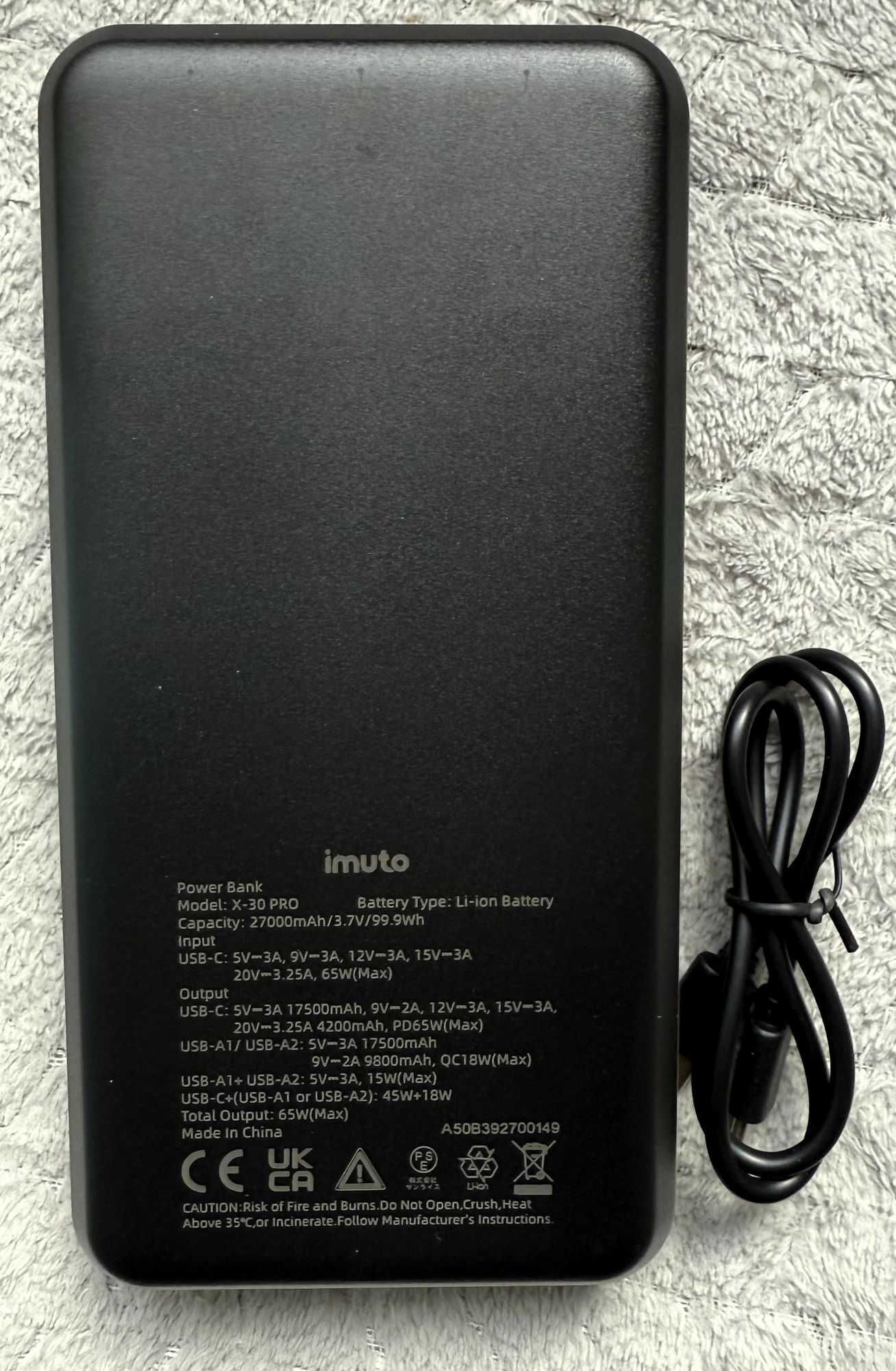 Power Bank 27000 mAh PD 65W USB-C do Laptopów telefonów iMuto X-30 PRO